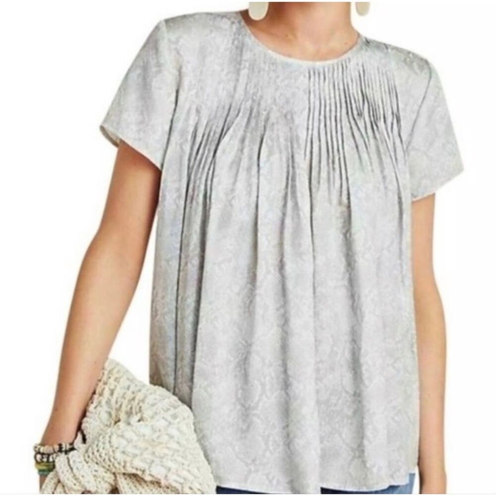 ANTHROPOLOGIE DOLAN Left Coast Collection Mixed Media Snake Print Pleated Top